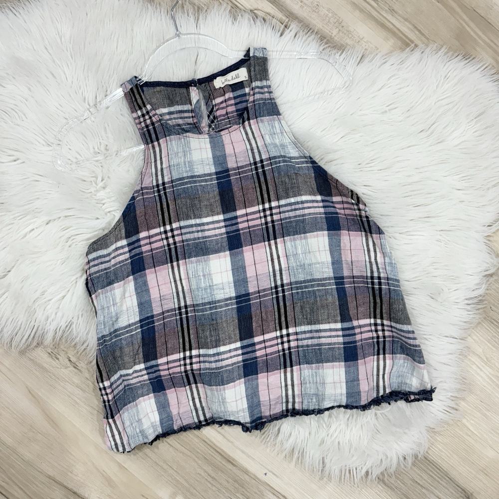 Bella Dahl Linen Blend Plaid Tank Keyhole Neck Small VV2831